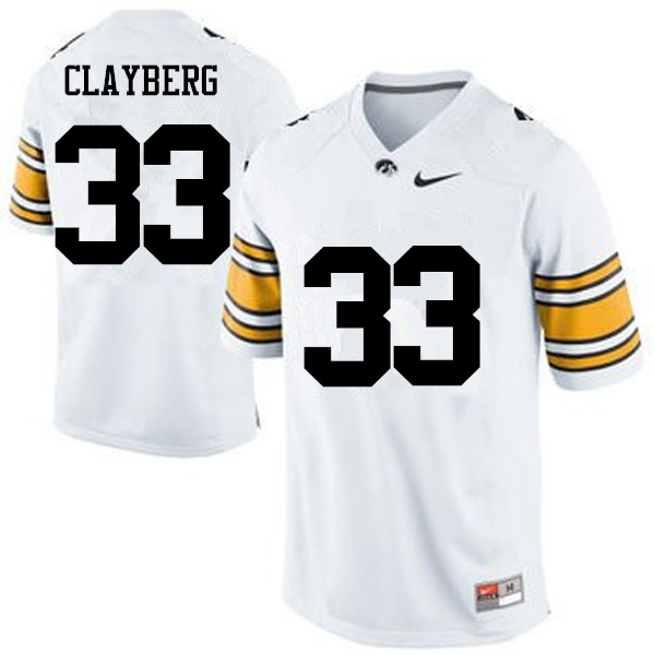 Men Iowa Hawkeyes #33 Noah Clayberg College Football Jerseys-White